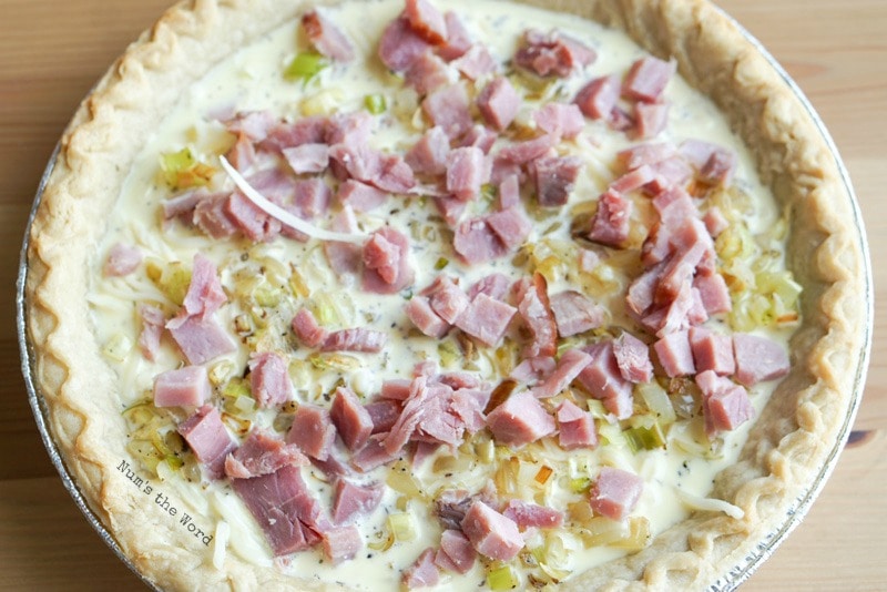 Ham & Cheese Quiche - milk mixture on top of ham & cheese