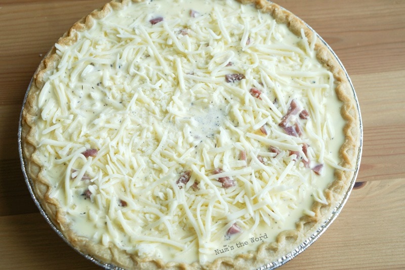 Ham & Cheese Quiche - second half of milk mixture on top.