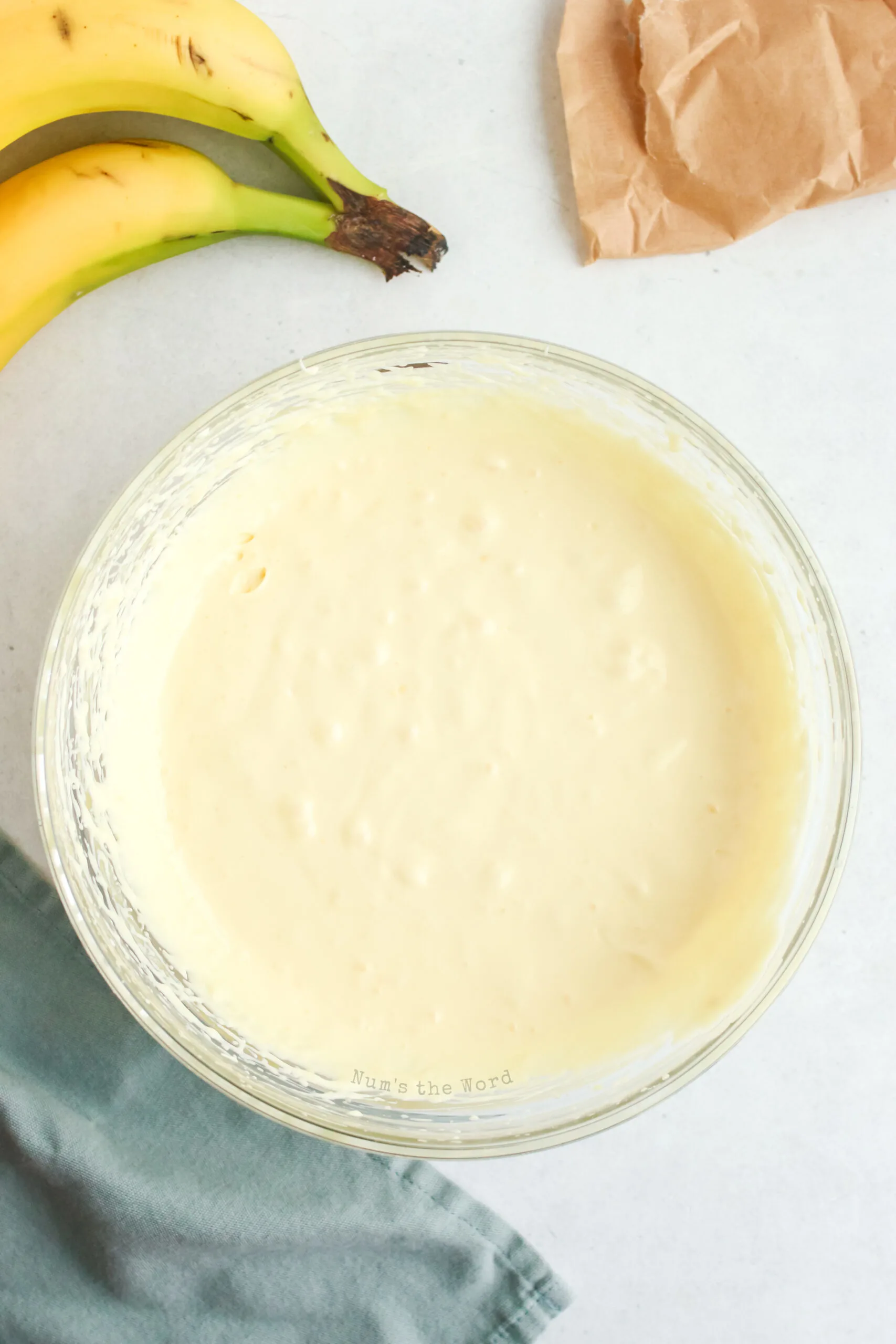 banana pudding in a bowl ready to fill cupcakes with.