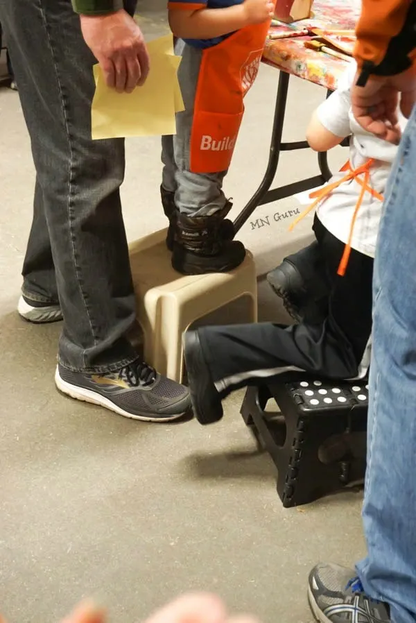 Home Depot Kids Workshop - step stools available upon request for shorter children.