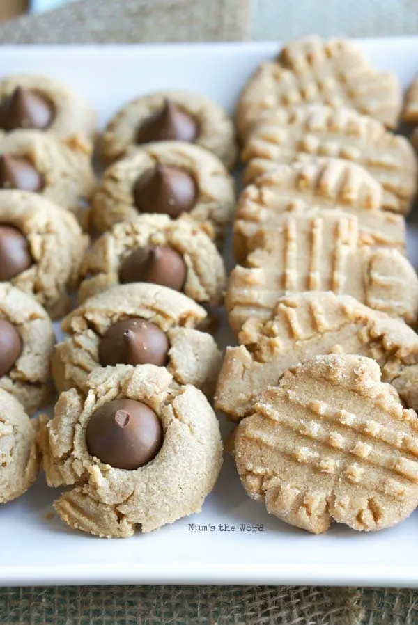 3 Ingredient Peanut Butter Cookies - close up of cookies on platter
