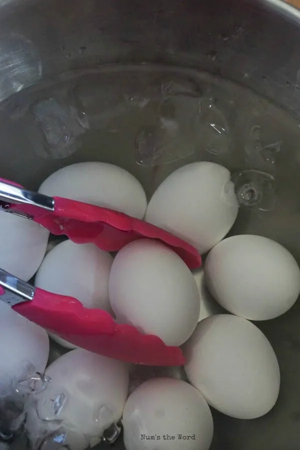 Instant Pot Hard Boiled Eggs - Cooked eggs place in a bowl of ice water or snow
