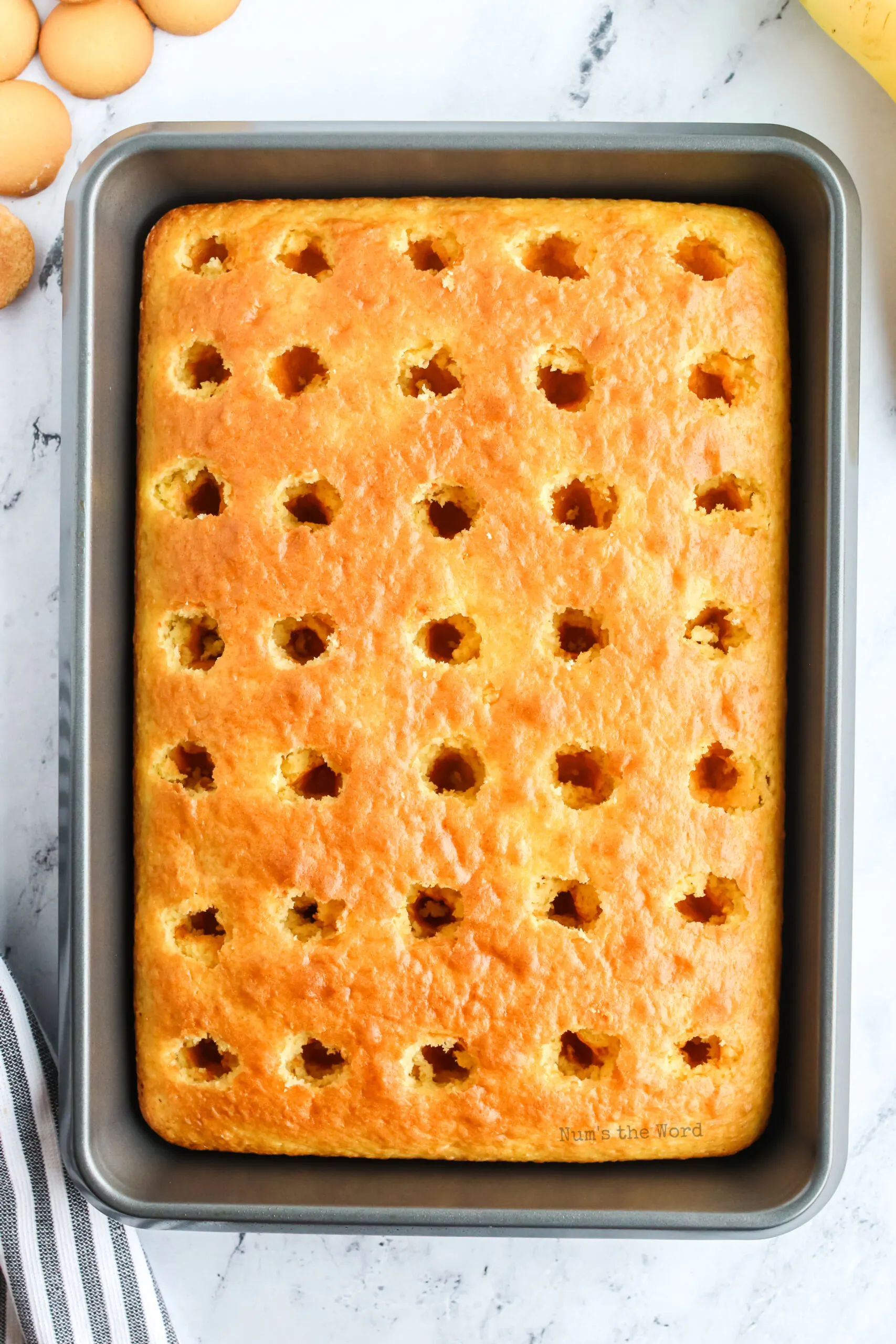 Baked cake with poked holes