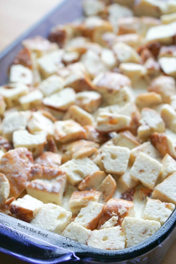 Bagels soaking in custard.