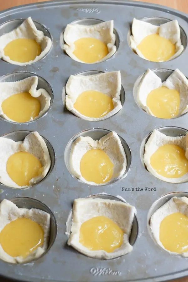 Lime Curd Puff Pastry Cups - a dollop of lime curd placed in the middle of each puff pastry cup (unbaked)