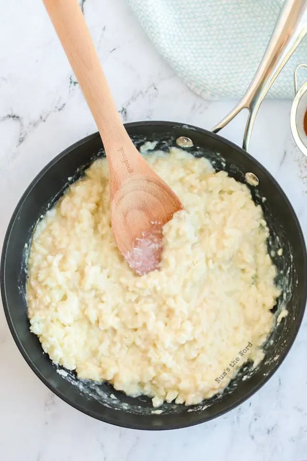 Rice Pudding - creamy rice pudding in pot ready to dish up