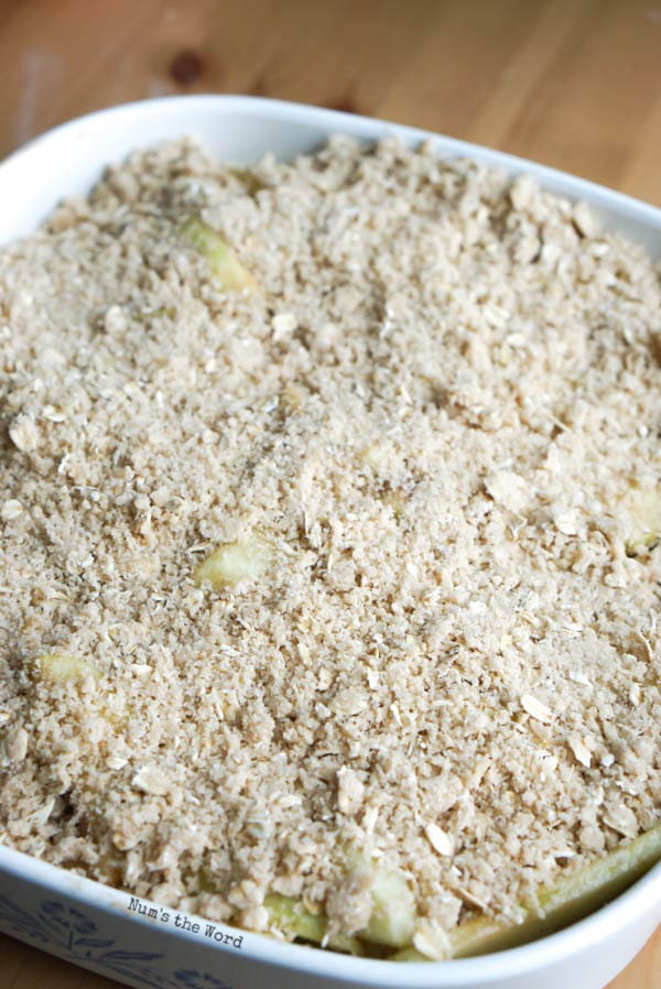 Baked Apple Crisp - Crisp topping placed on top of apples, ready to bake