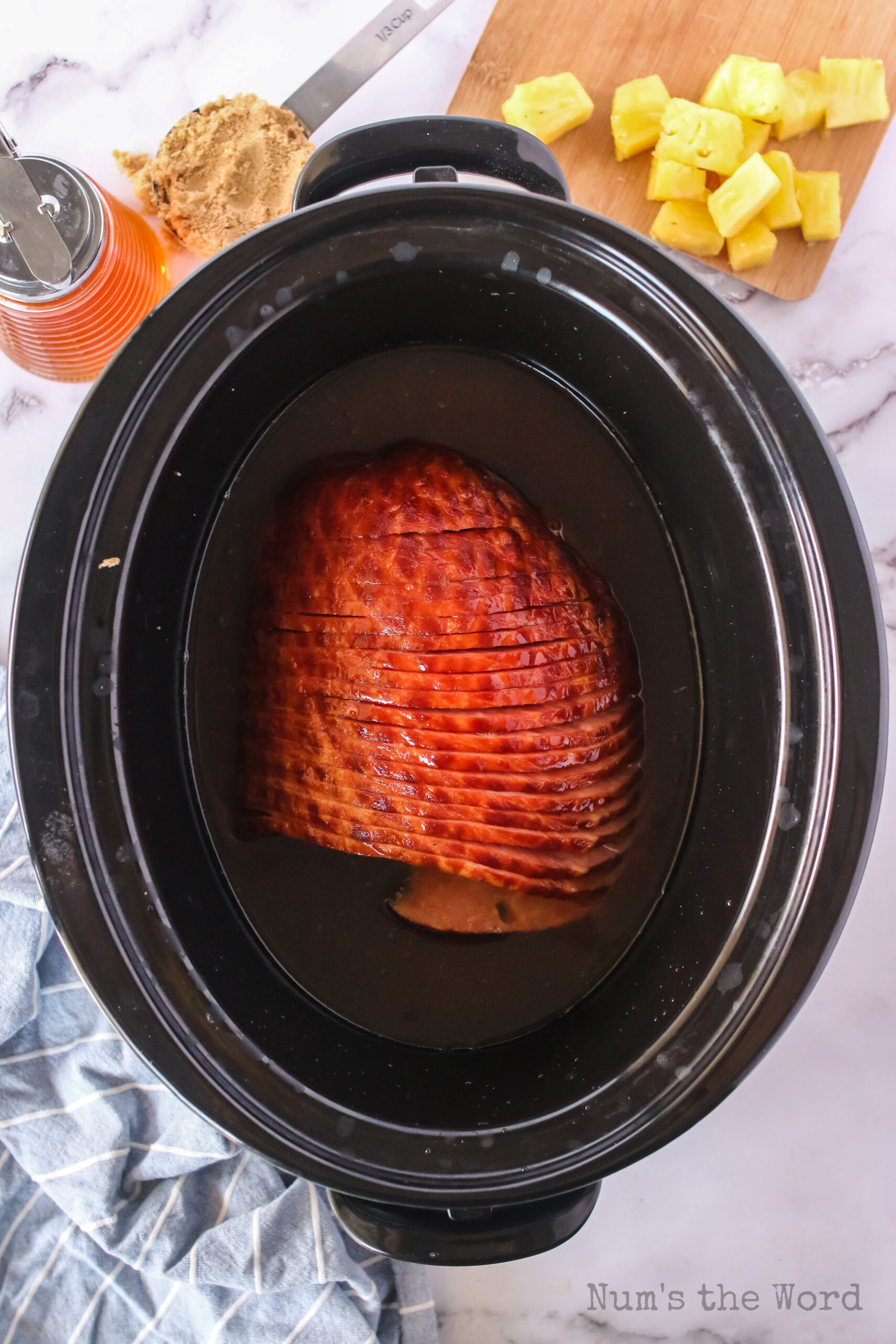 fresh cooked ham in crock pot ready to serve