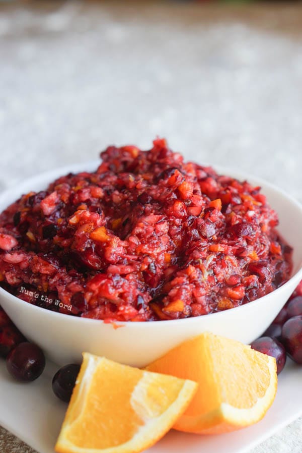 Cranberry Relish Recipe - photo from side of relish in bowl ready to serve