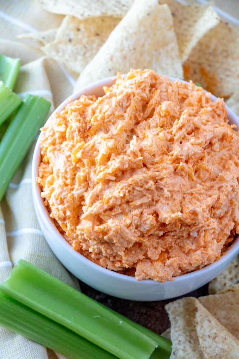The BEST Buffalo Chicken Dip - buffalo dip cooked and placed in a bowl to serve