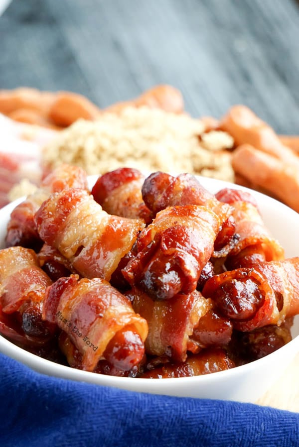 Air Fryer Bacon Wrapped Little Smokies - party appetizer that makes you want to take a bite!