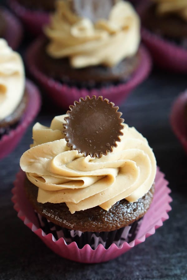 Peanut Butter Frosting Recipe - top view, close up of cupcake and frosting