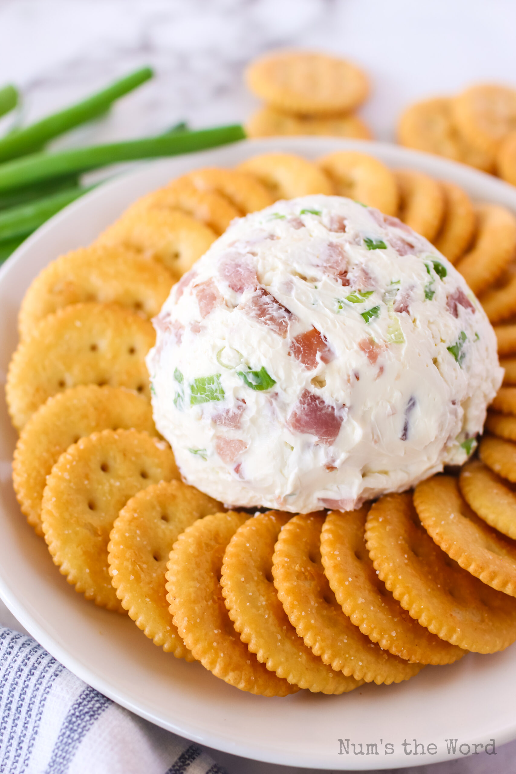 top side view of ham spread in the middle of crackers