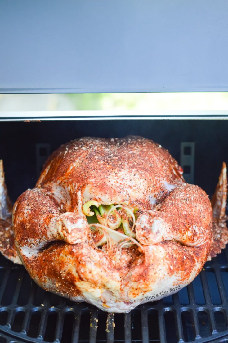 turkey in smoker, ready to be cooked.