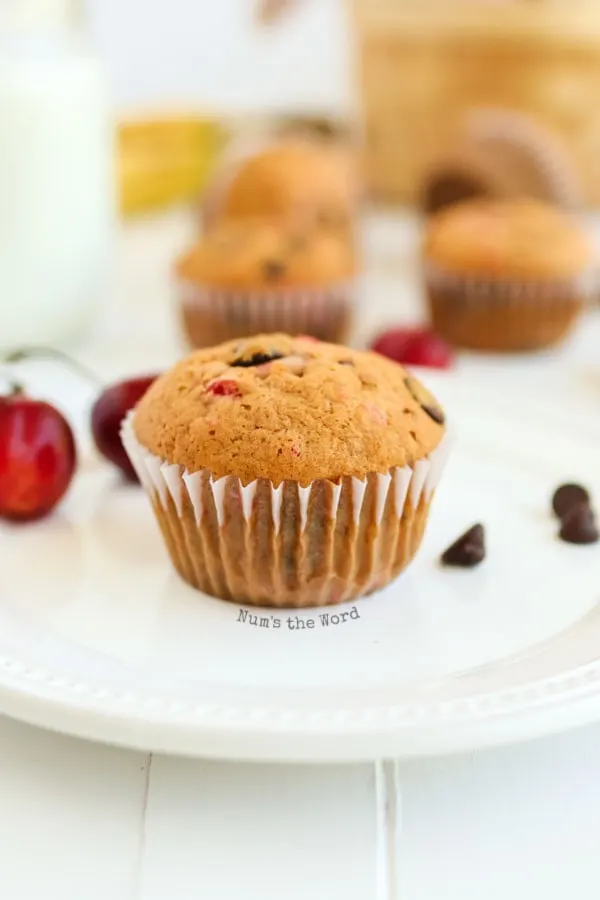Banana Chocolate Chip Muffins - baked muffin on a plate