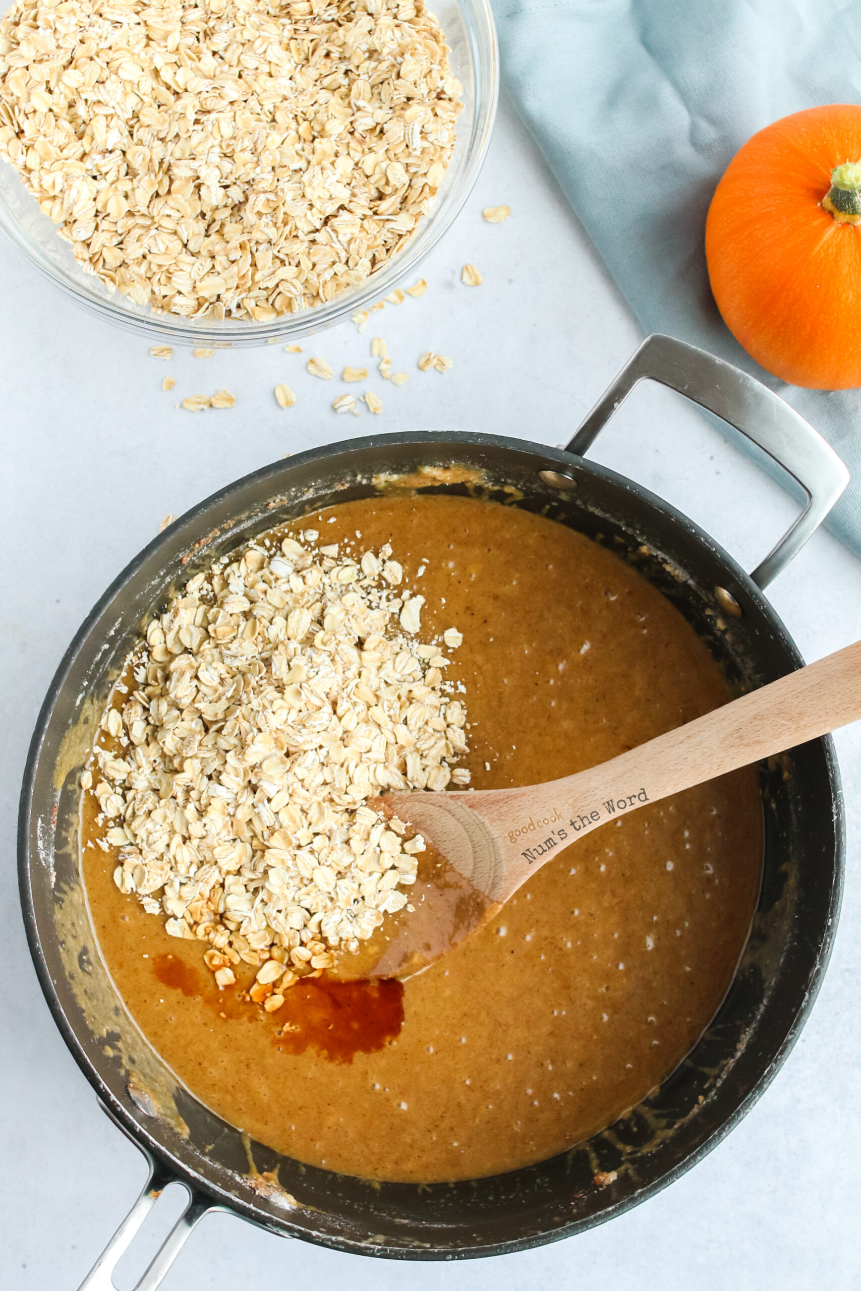 oats and vanilla added to butter mixture.