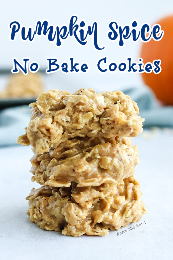 Main image for Pumpkin Spice No Bake Cookies. 3 cookies stacked on top of each other.