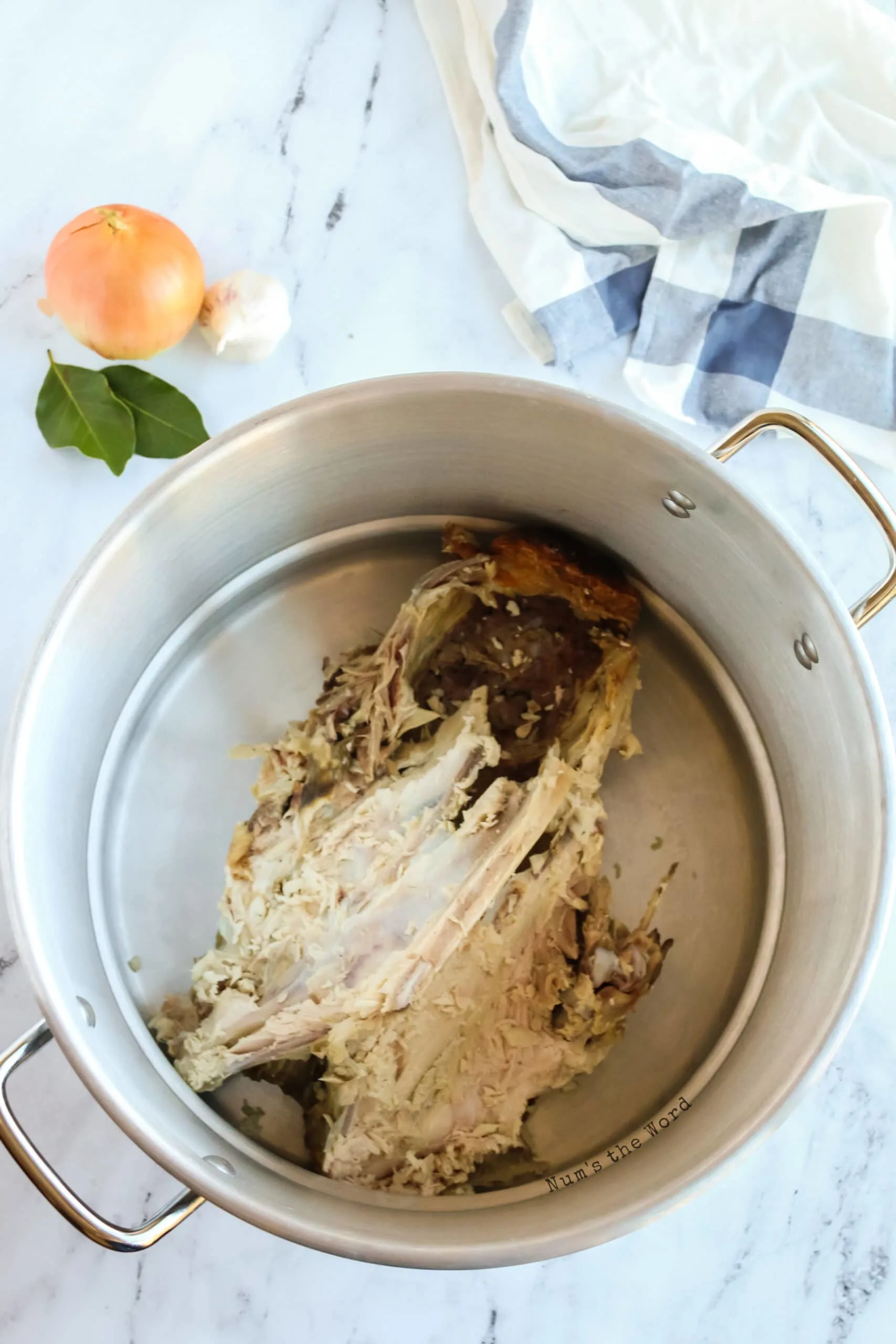 turkey carcass in a large pot