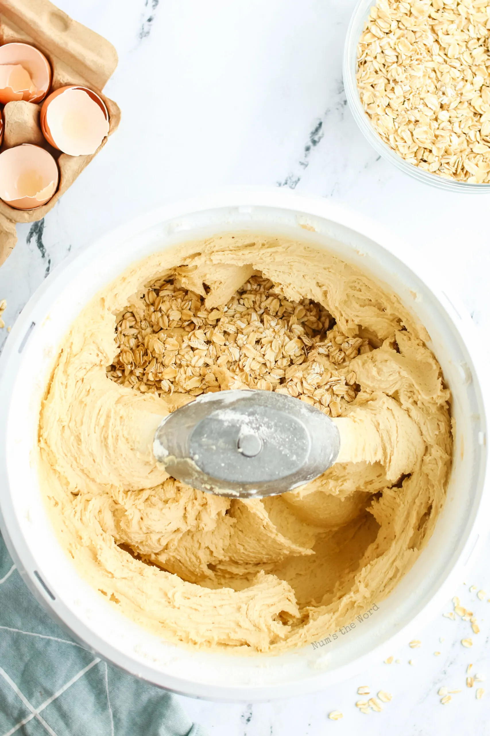 Oatmeal added to cookie dough.