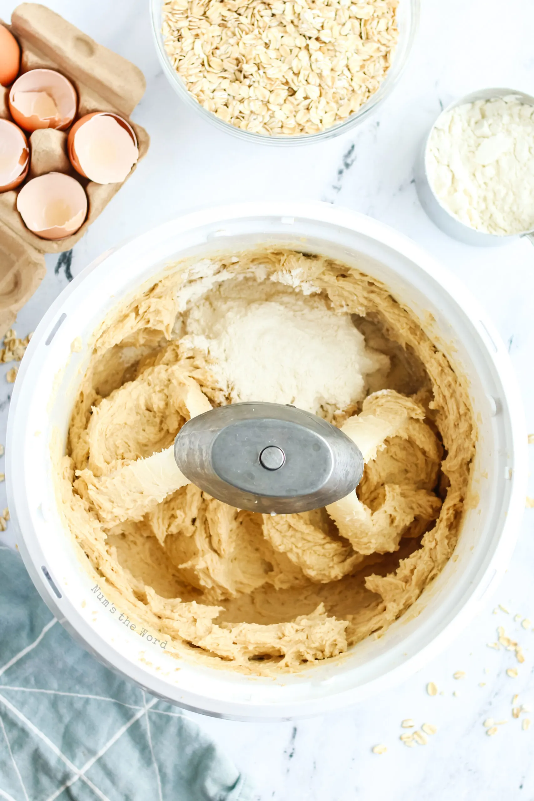 Flour added to mixer bowl