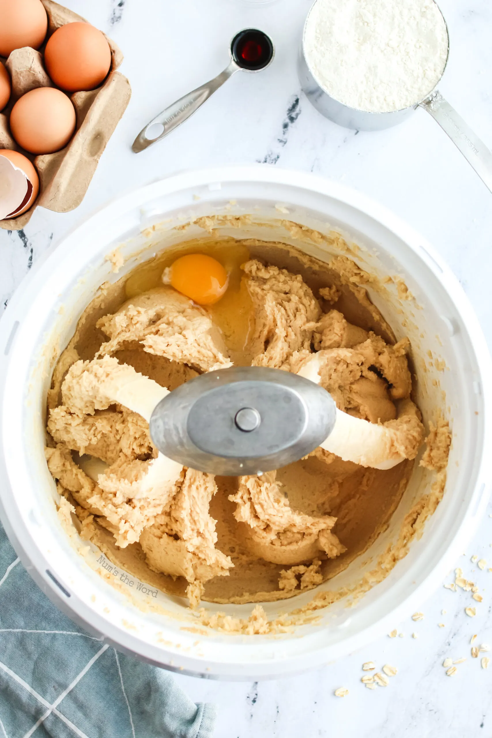 butter creamed. Eggs added to bowl.