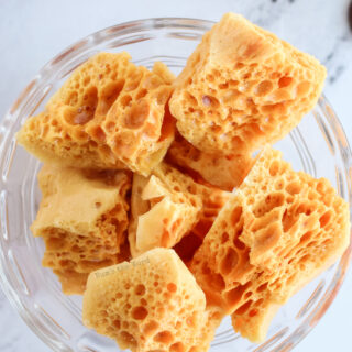 bowl full of honeycomb candy bites