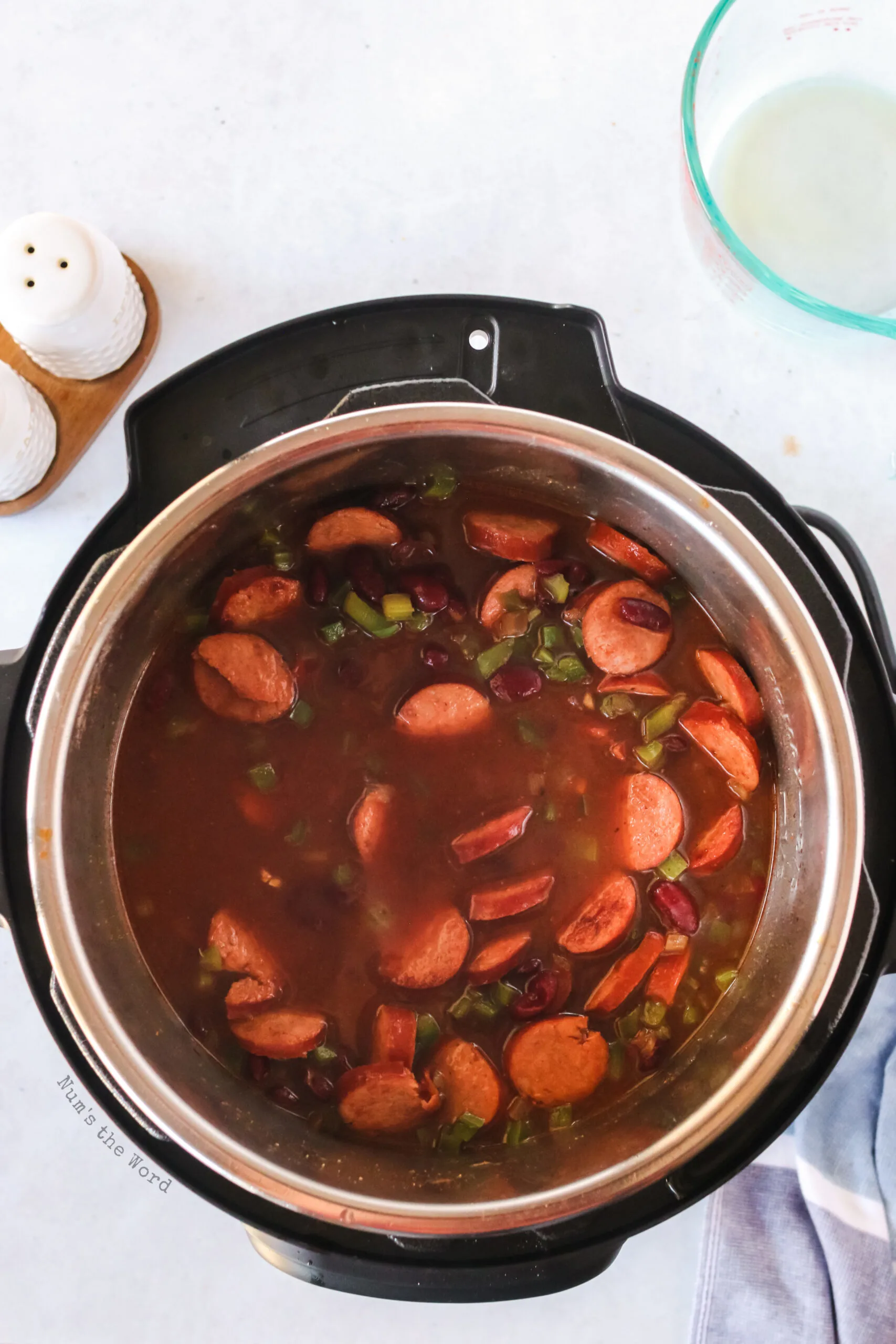 cooked red beans and rice in the instant pot, ready to serve.