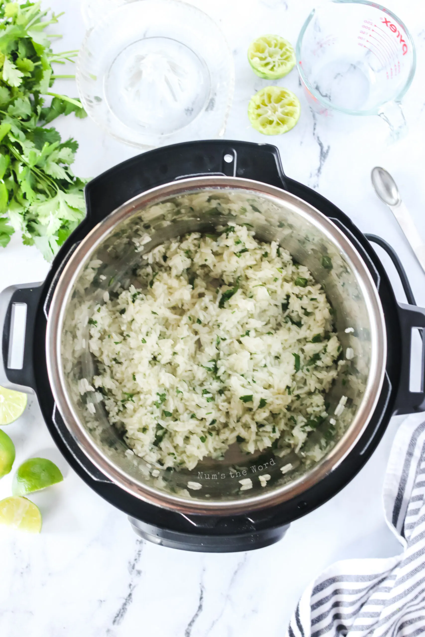 rice fluffed and stirred in instant pot and ready to serve.