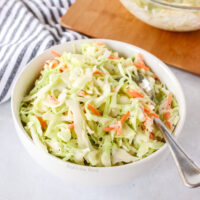 coleslaw in a bowl ready to eat with a spoon