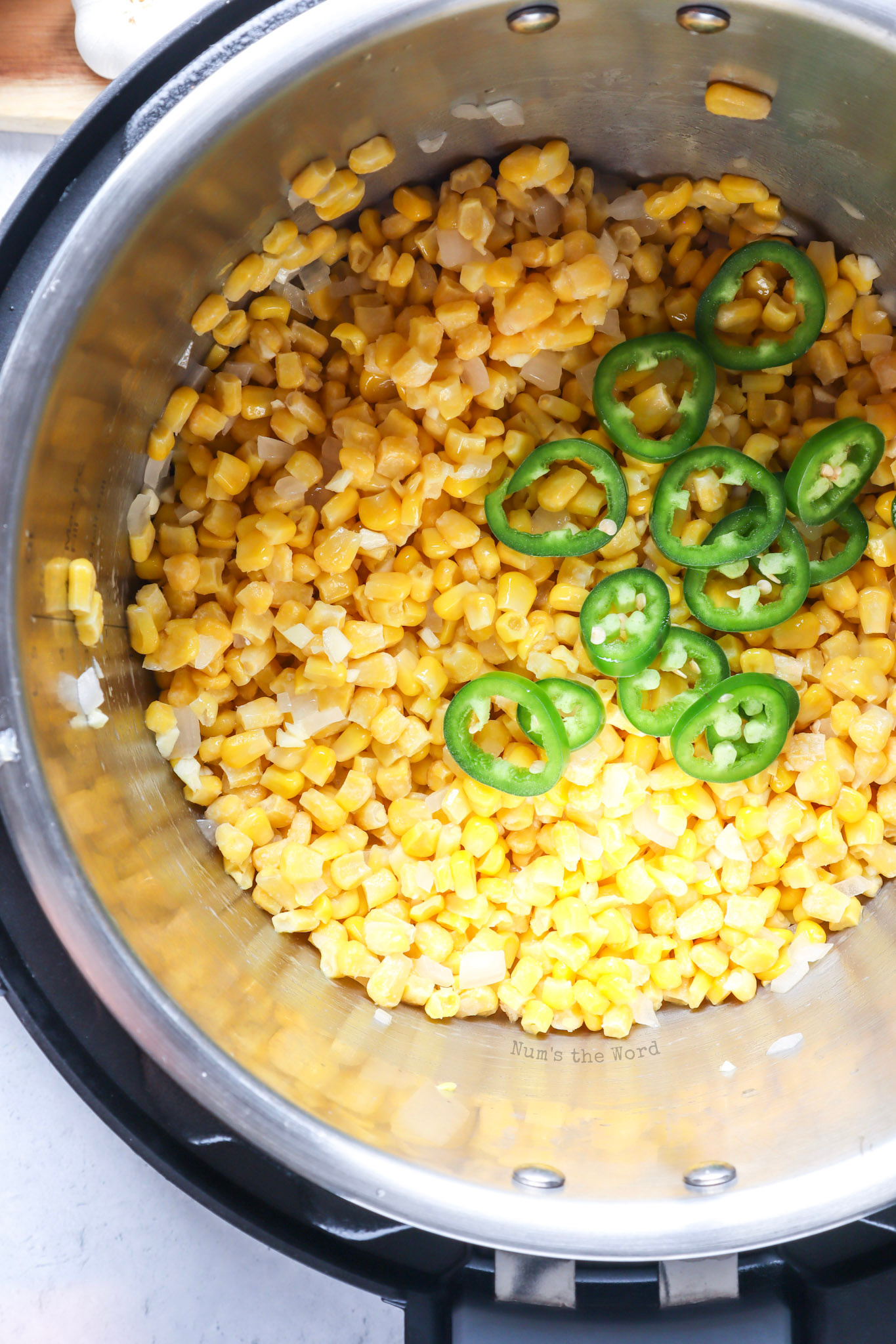 jalapeno rings added to corn and onion mixture. 