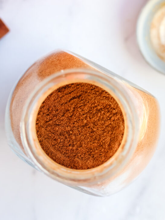 Pumpkin Spice in a jar with the lid off. Top view looking down.