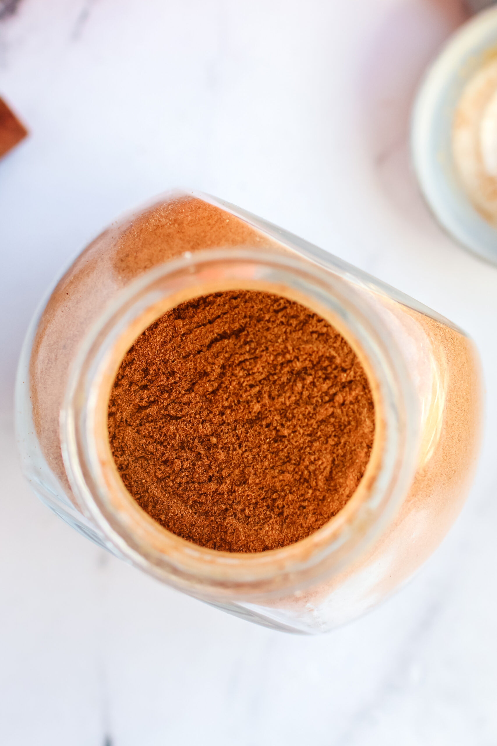 Pumpkin Spice in a jar with the lid off. Top view looking down.