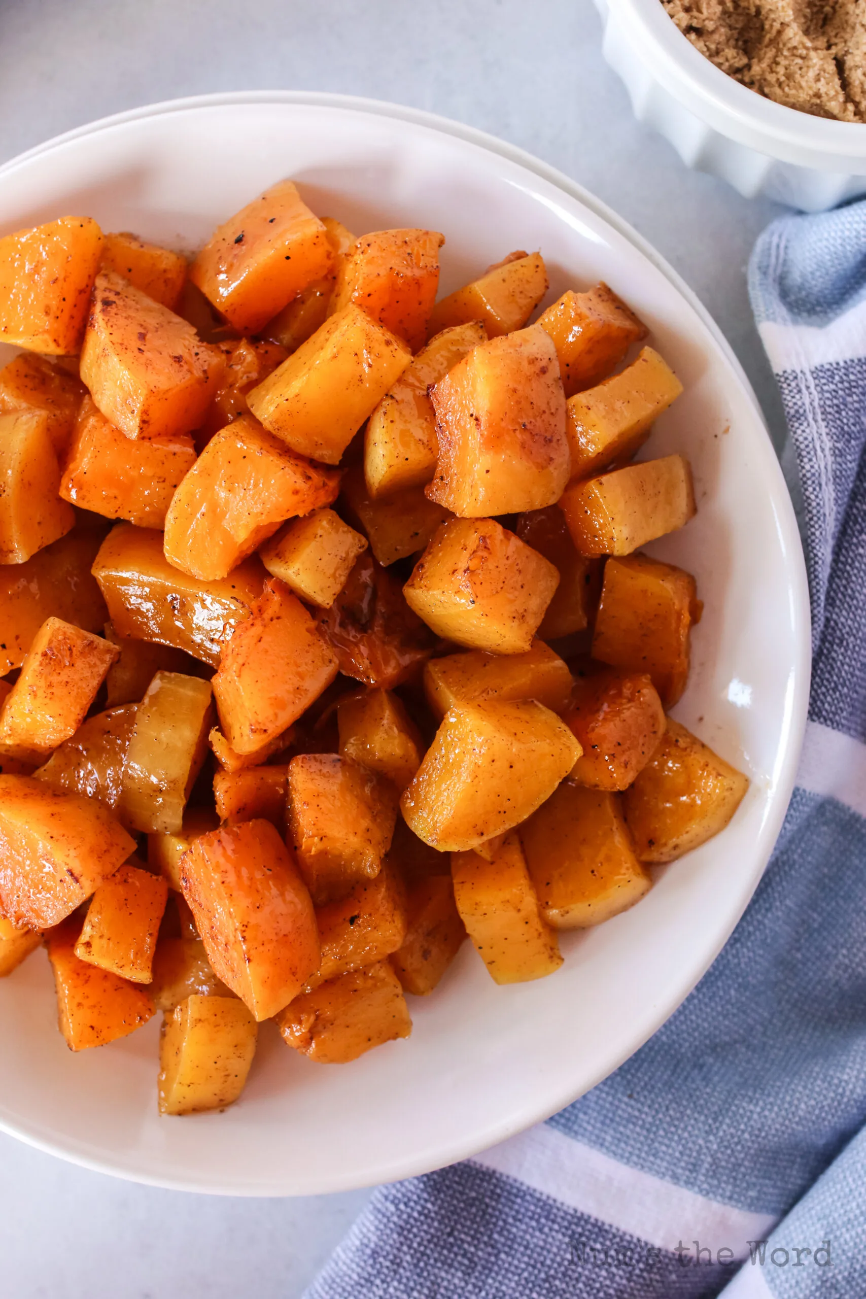 bowl of butternut squash, ready to serve.