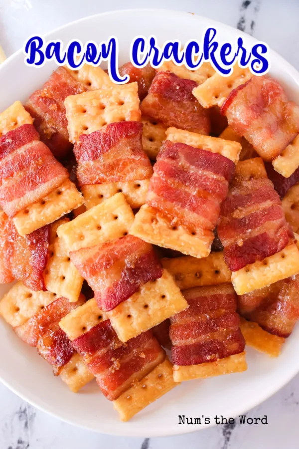 Main image for recipe of cooked bacon crackers on a plate.