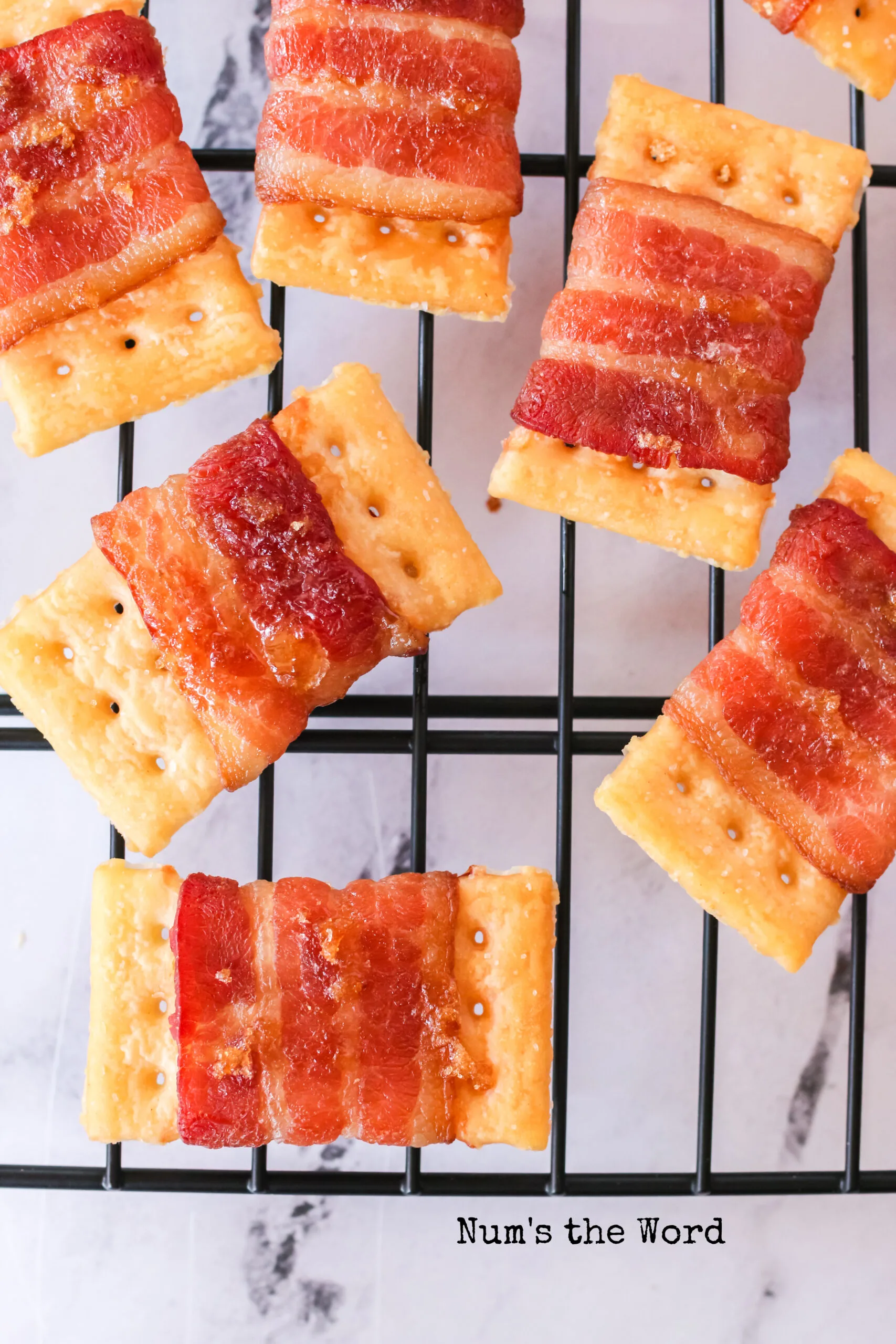close up of bacon crackers on cooling rack