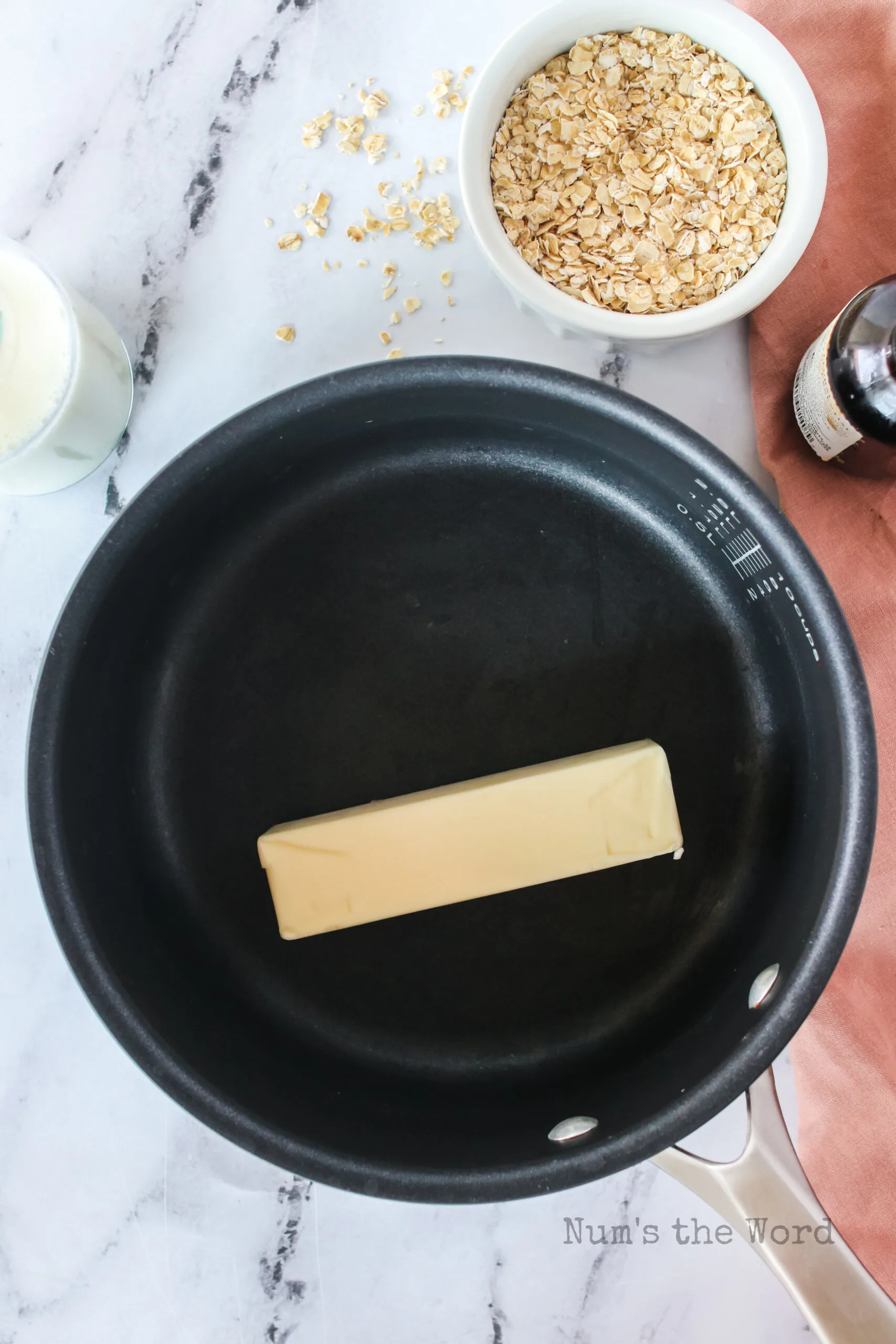 stick of butter in a pot, unmelted.