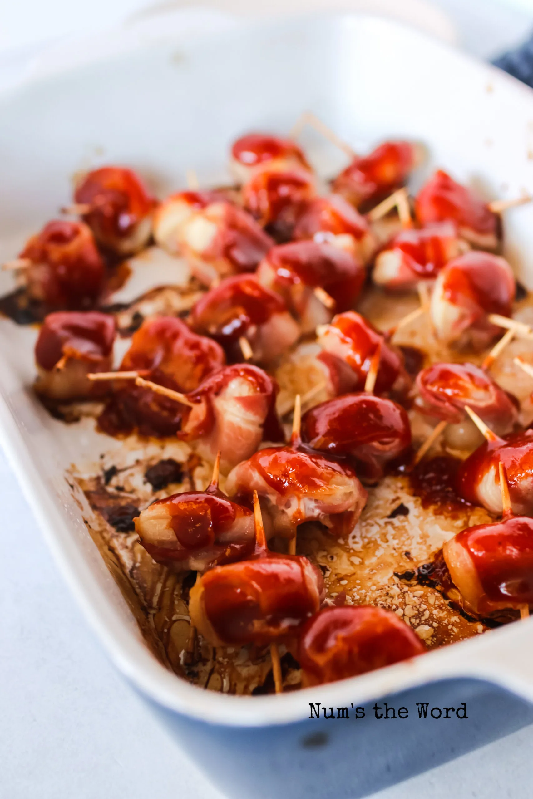 cooked water chestnuts in casserole dish, ready to serve.