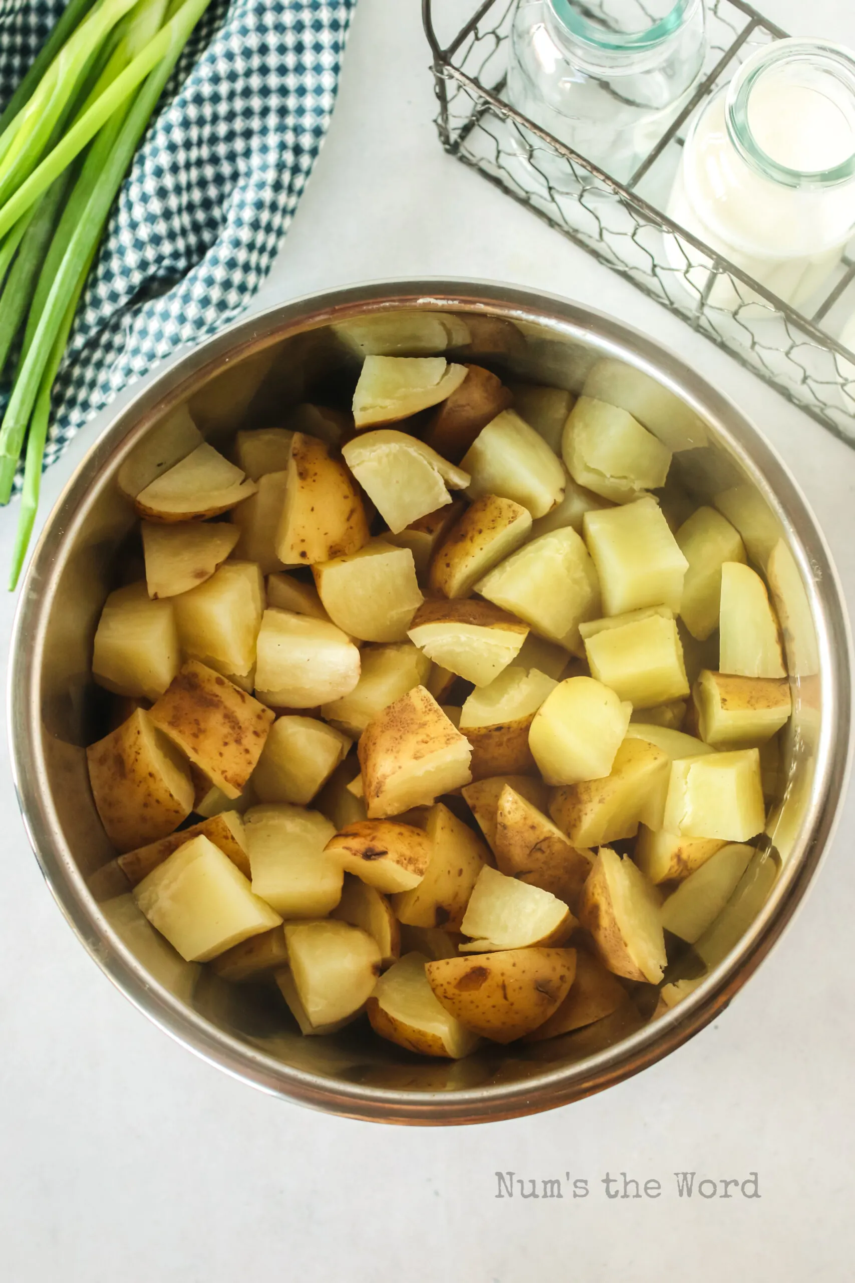 Cooked potatoes ready to mash.