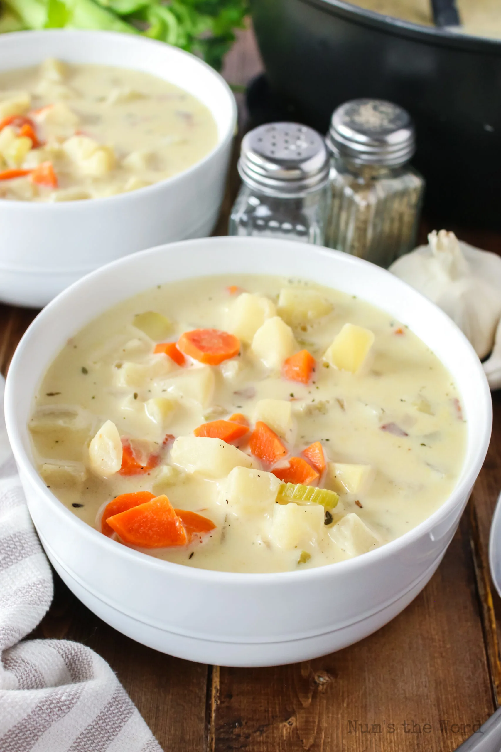 side view of two bowls of soup