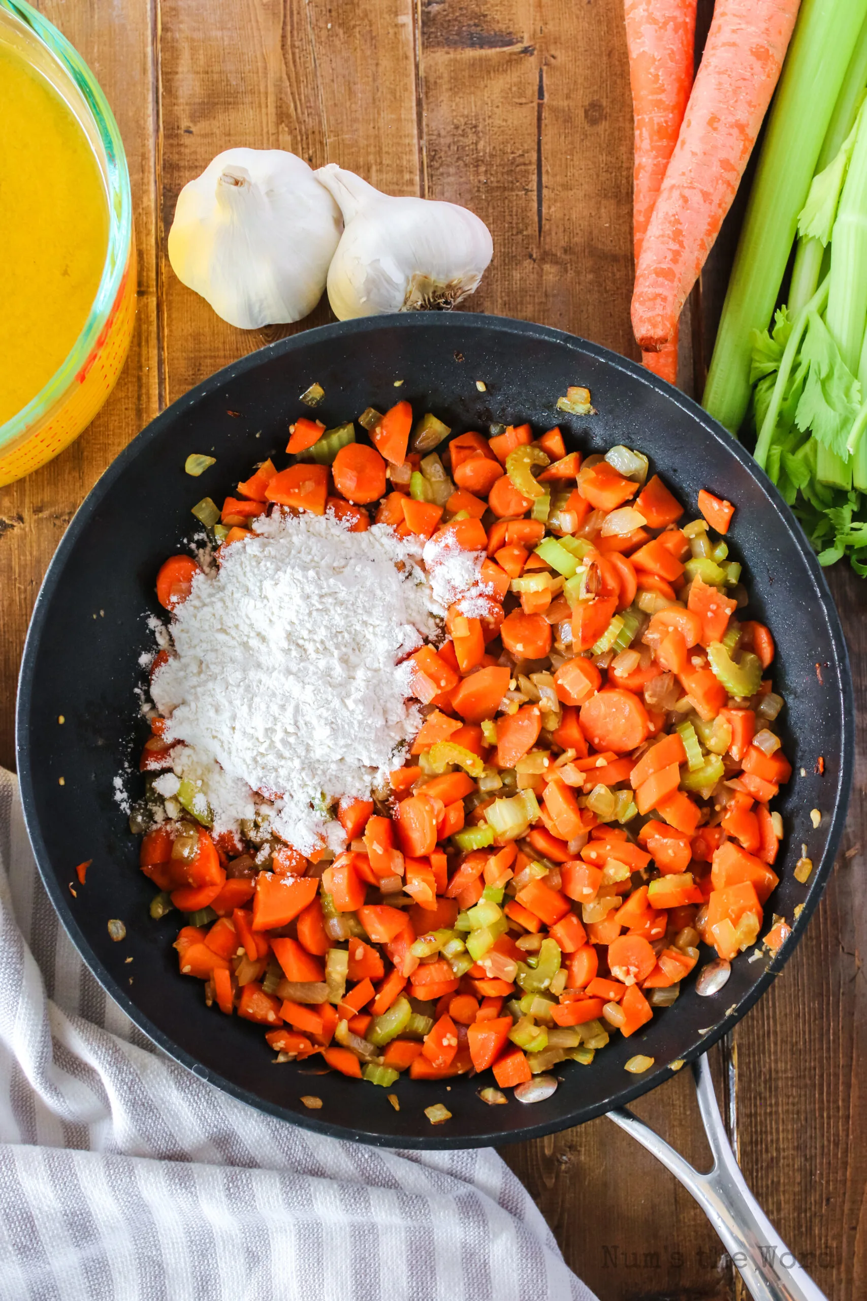 Flour added to carrot mixture