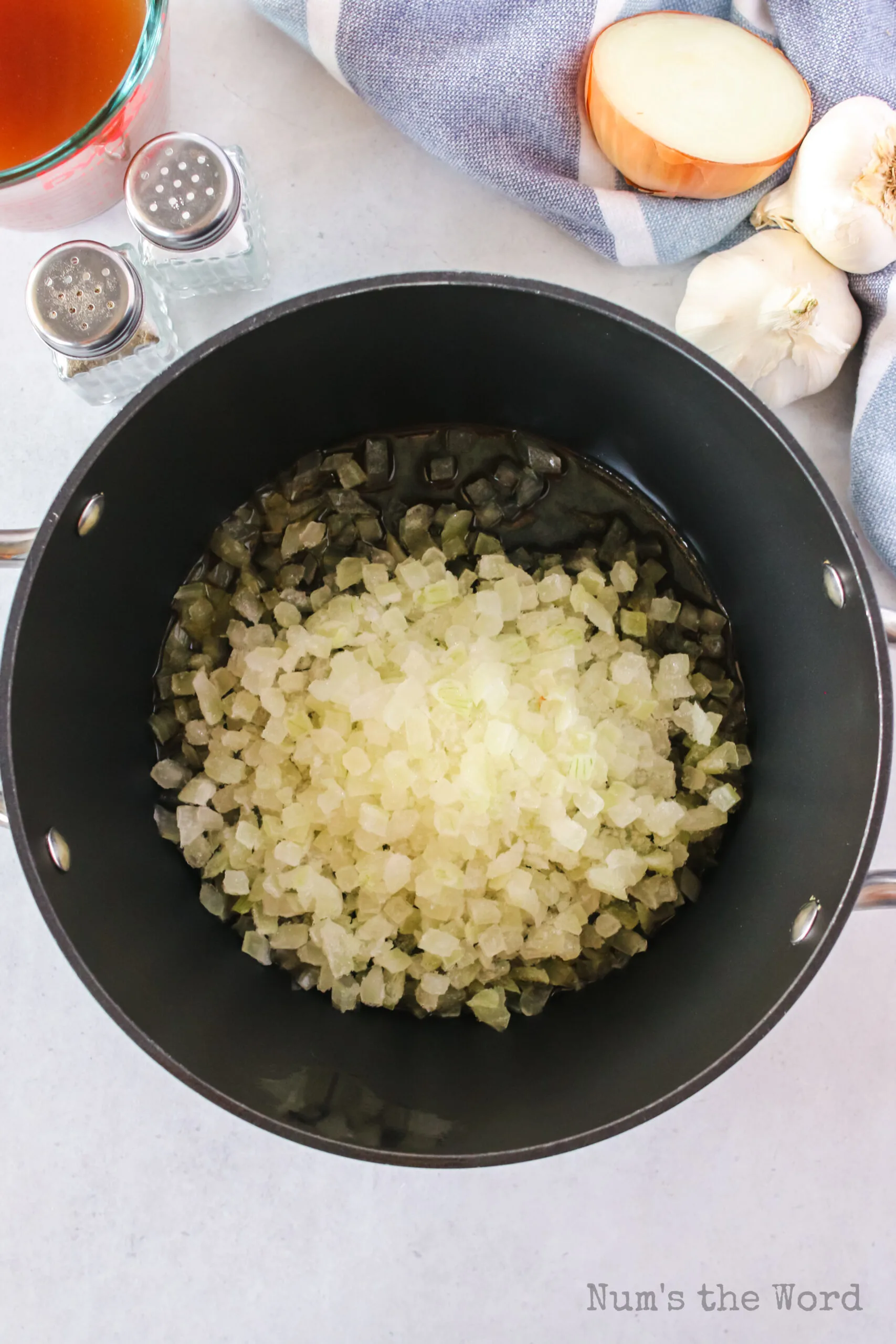 oil and onion in a large pot.