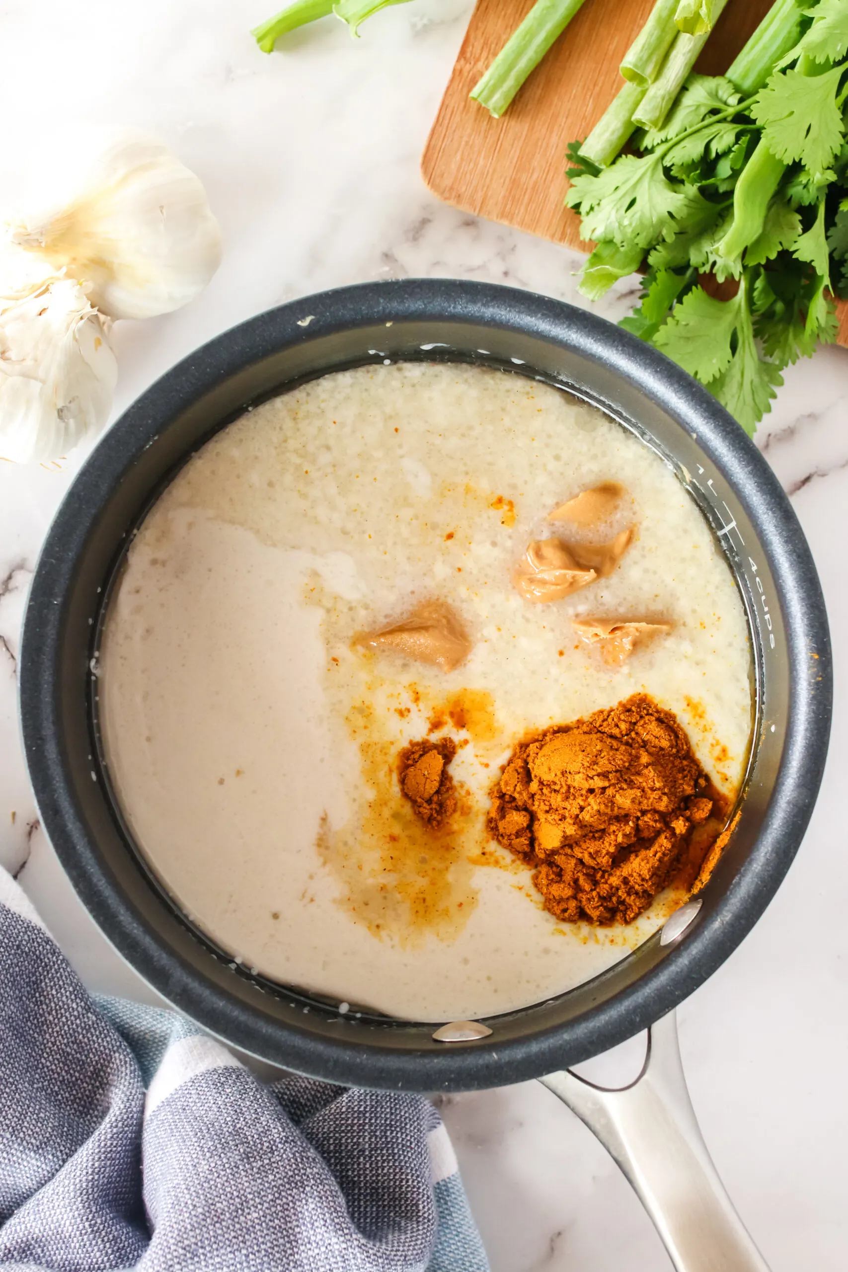 Peanut sauce in a pot, uncooked