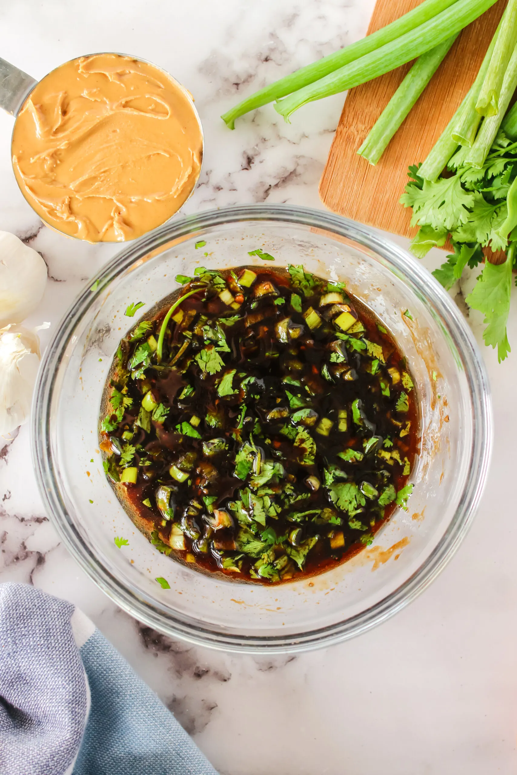 Marinade ingredients in a bowl, mixed.