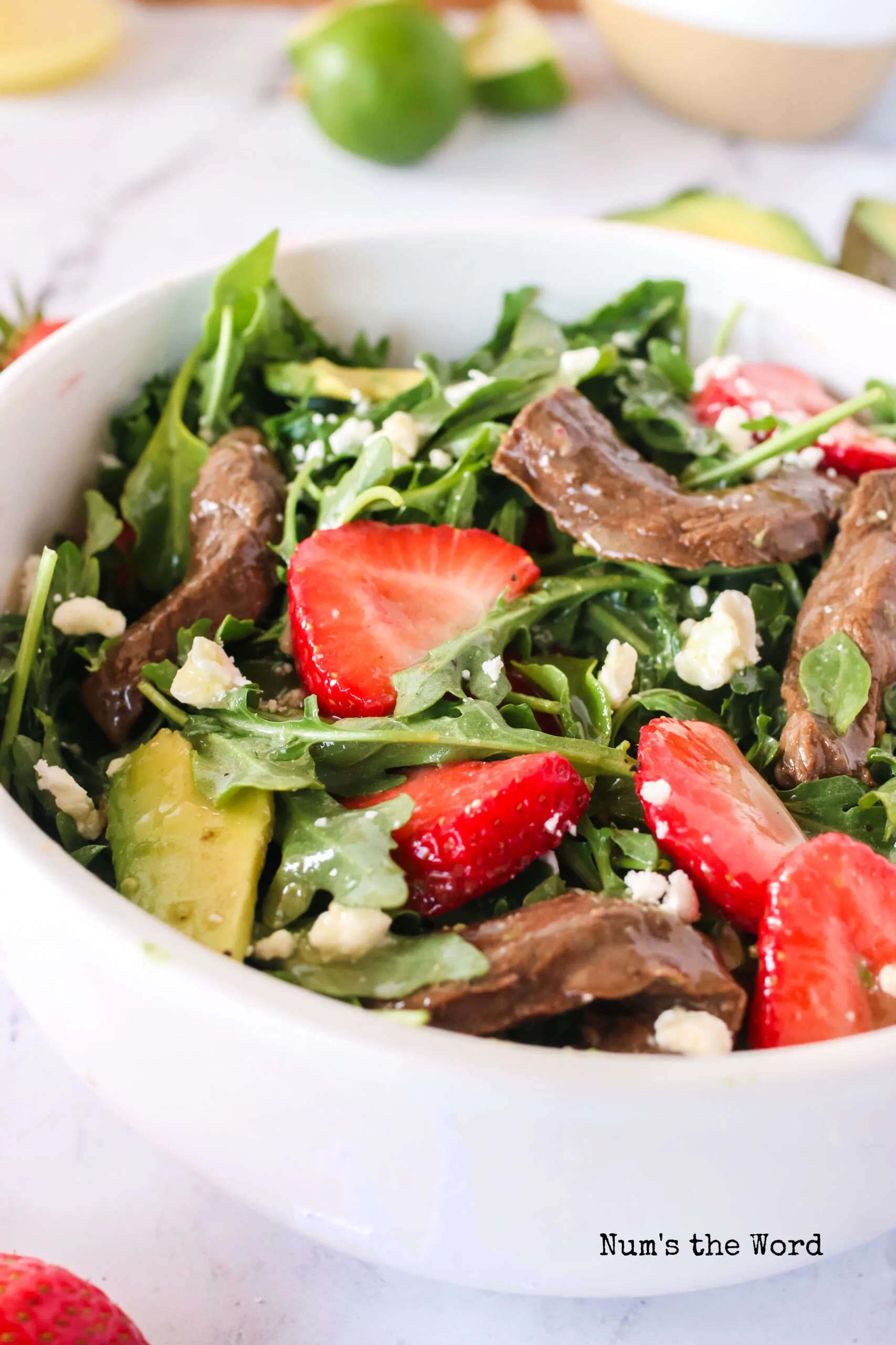 side view of salad in a bowl.