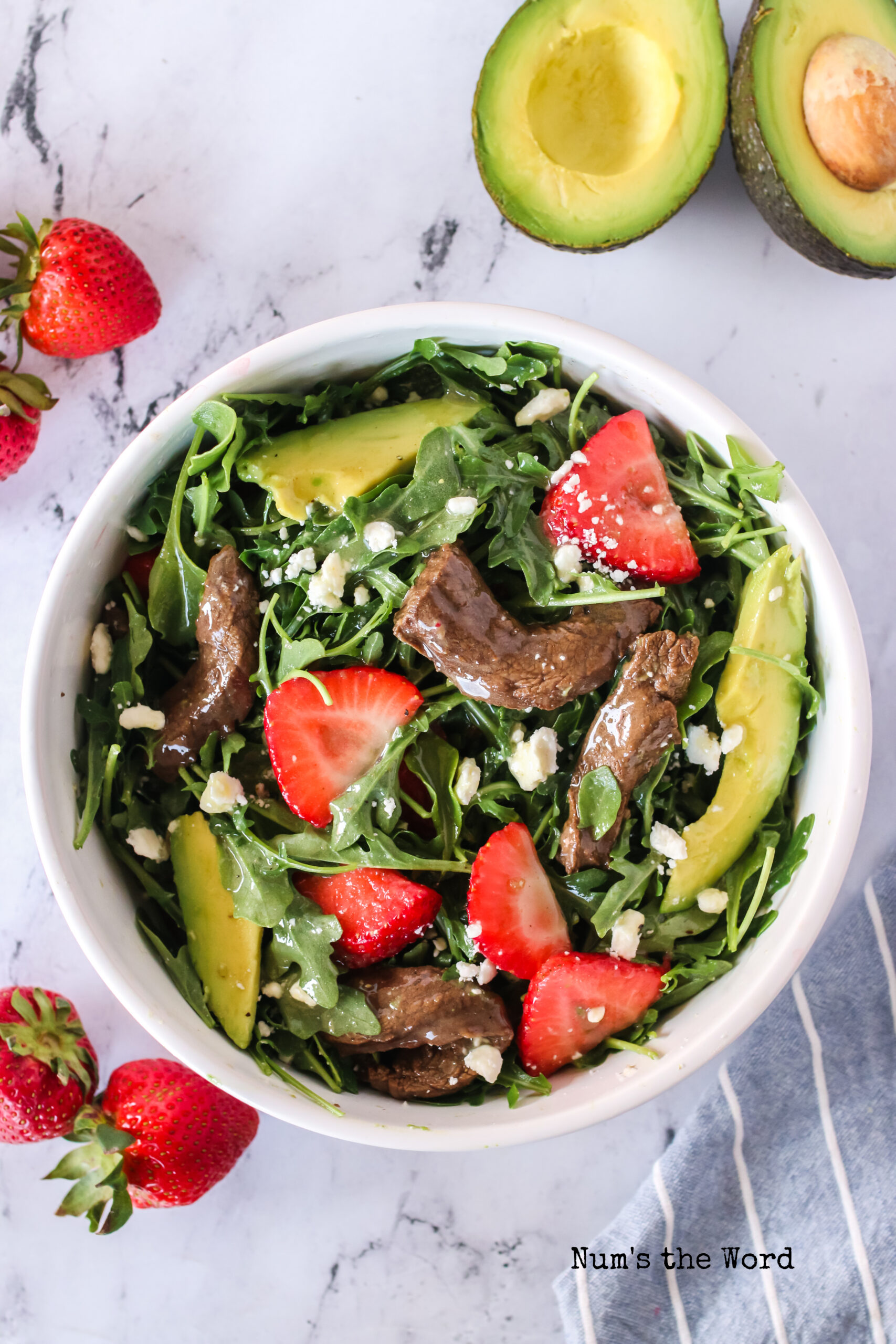 salad in a bowl. Image taken from the top looking down.