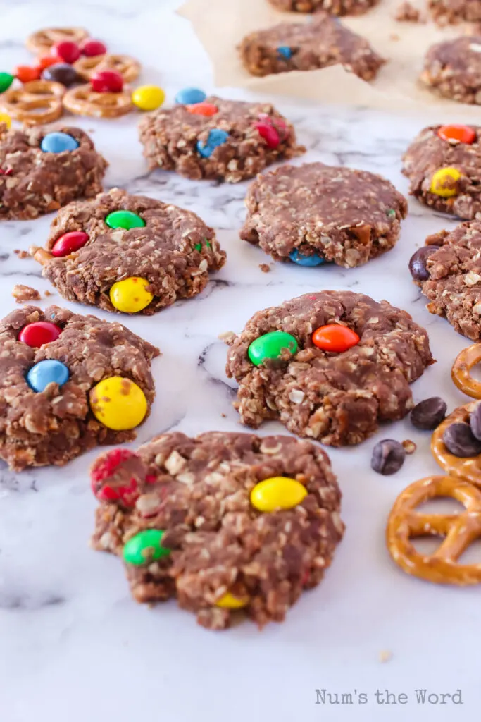 view of cookies on counter from the front, looking back.