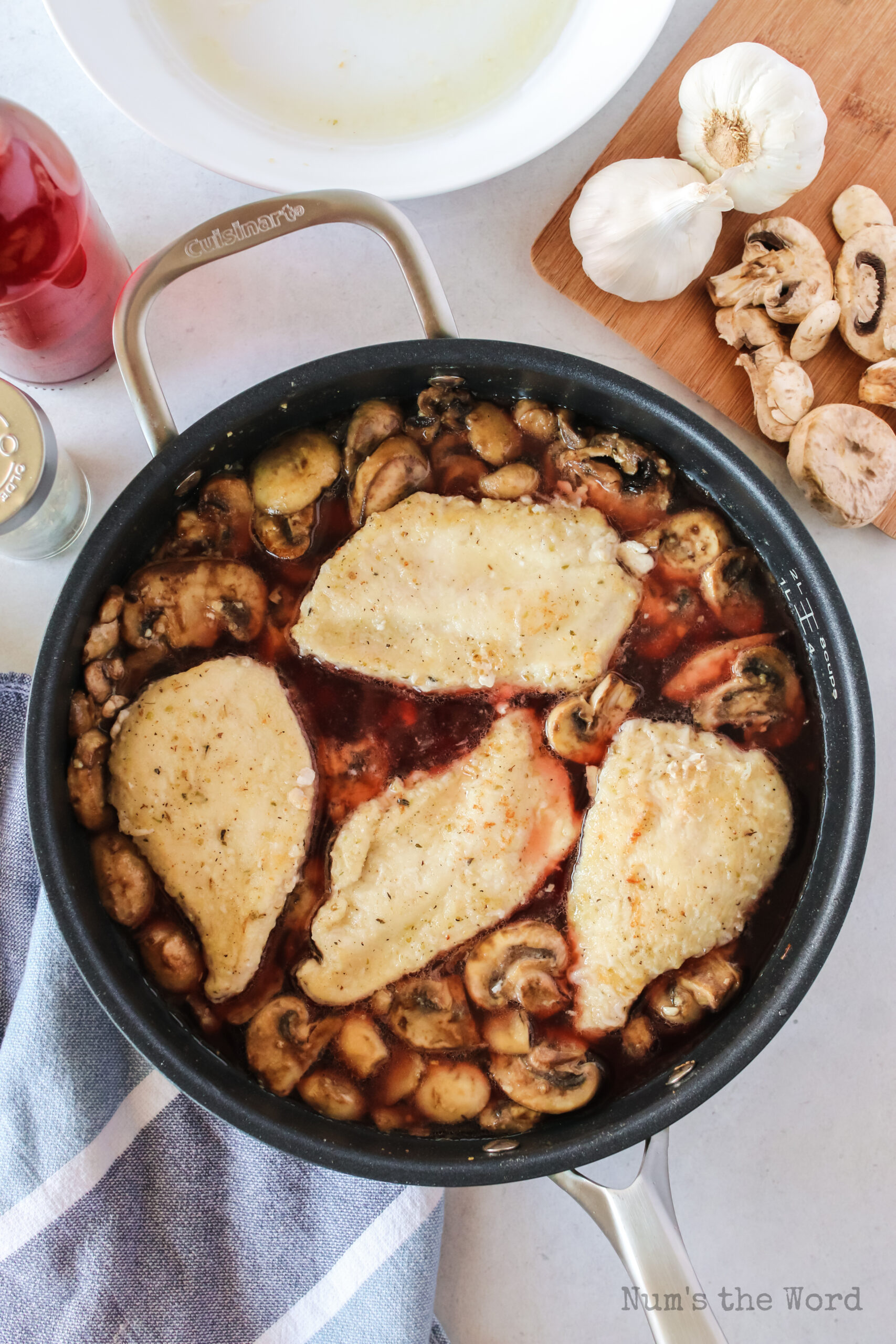 chicken added back to skillet with mushrooms