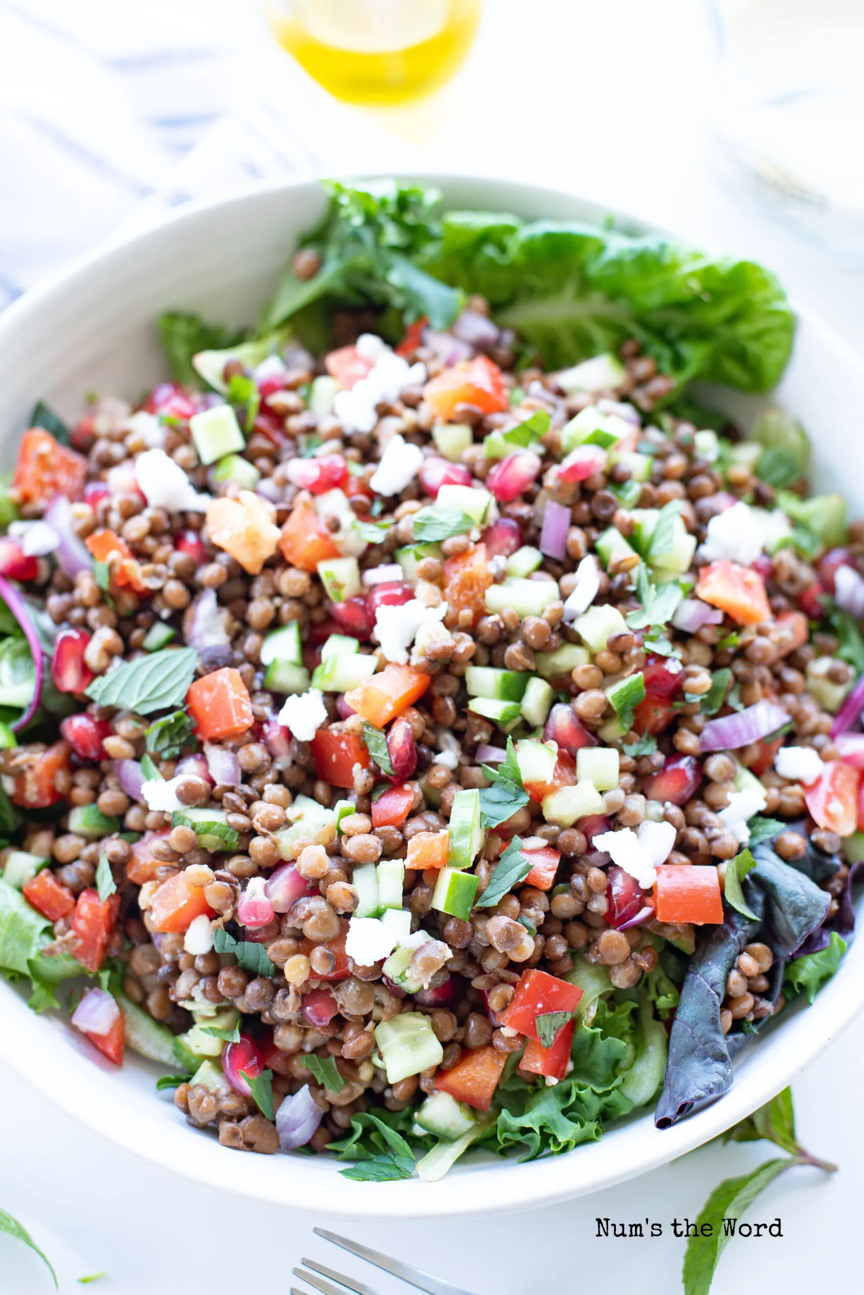 a second angle of salad over lettuce, untossed.