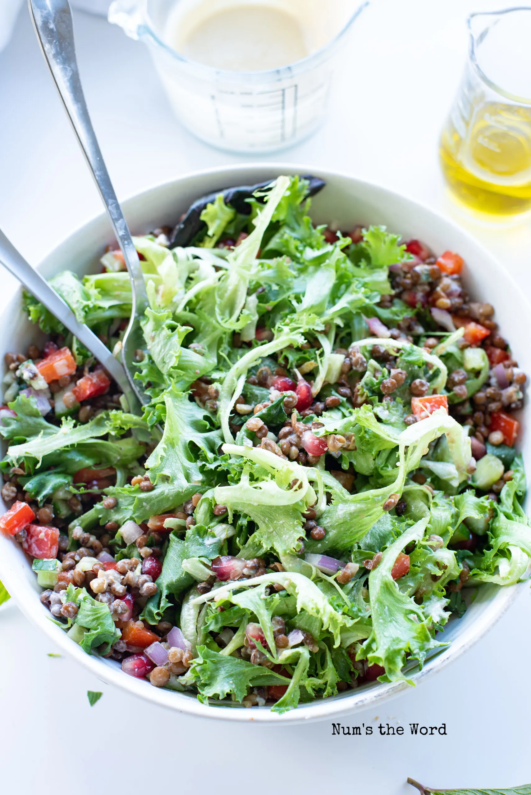 mixed salad with greens tossed in salad.