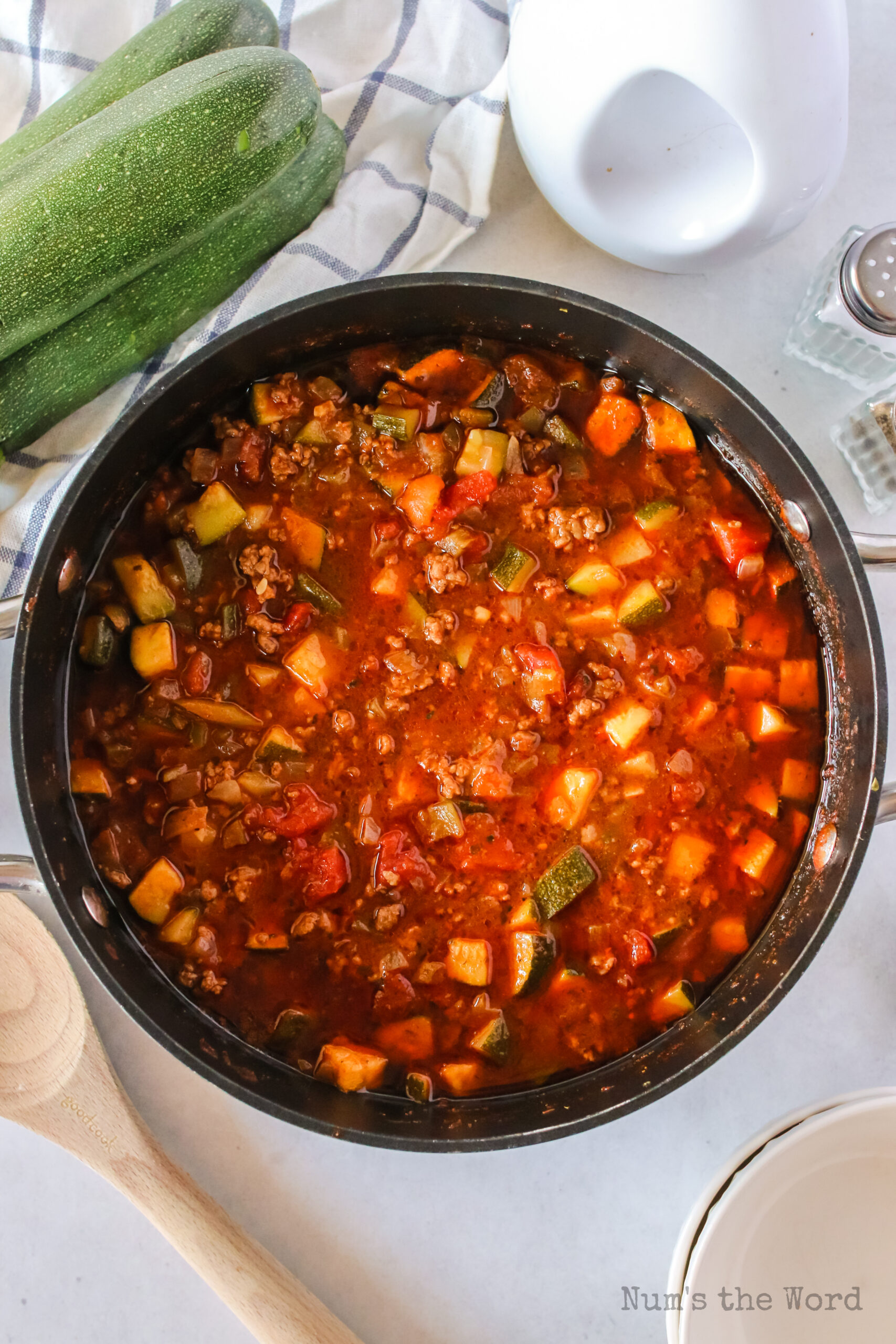 Chili mixed together in a pot.